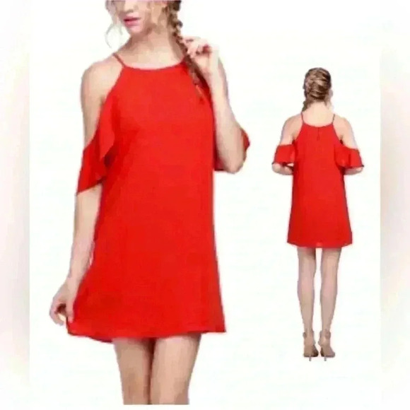 Impeccable Pig Red Cold Shoulder Dress Small - Picture 1 of 8